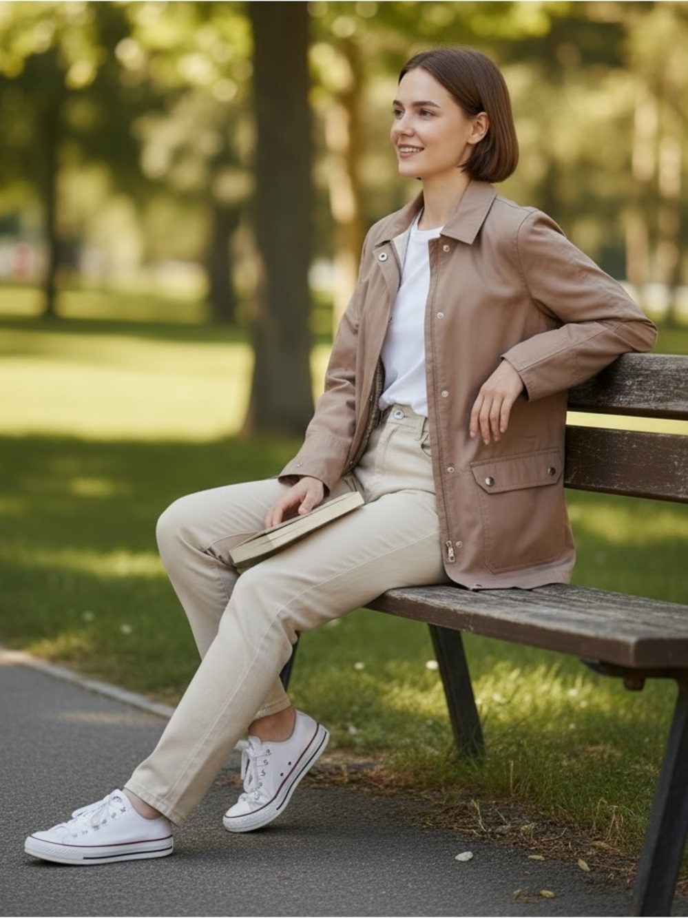 Gallery Women’s Lightweight Tan Jacket with Classic Collar Size XS